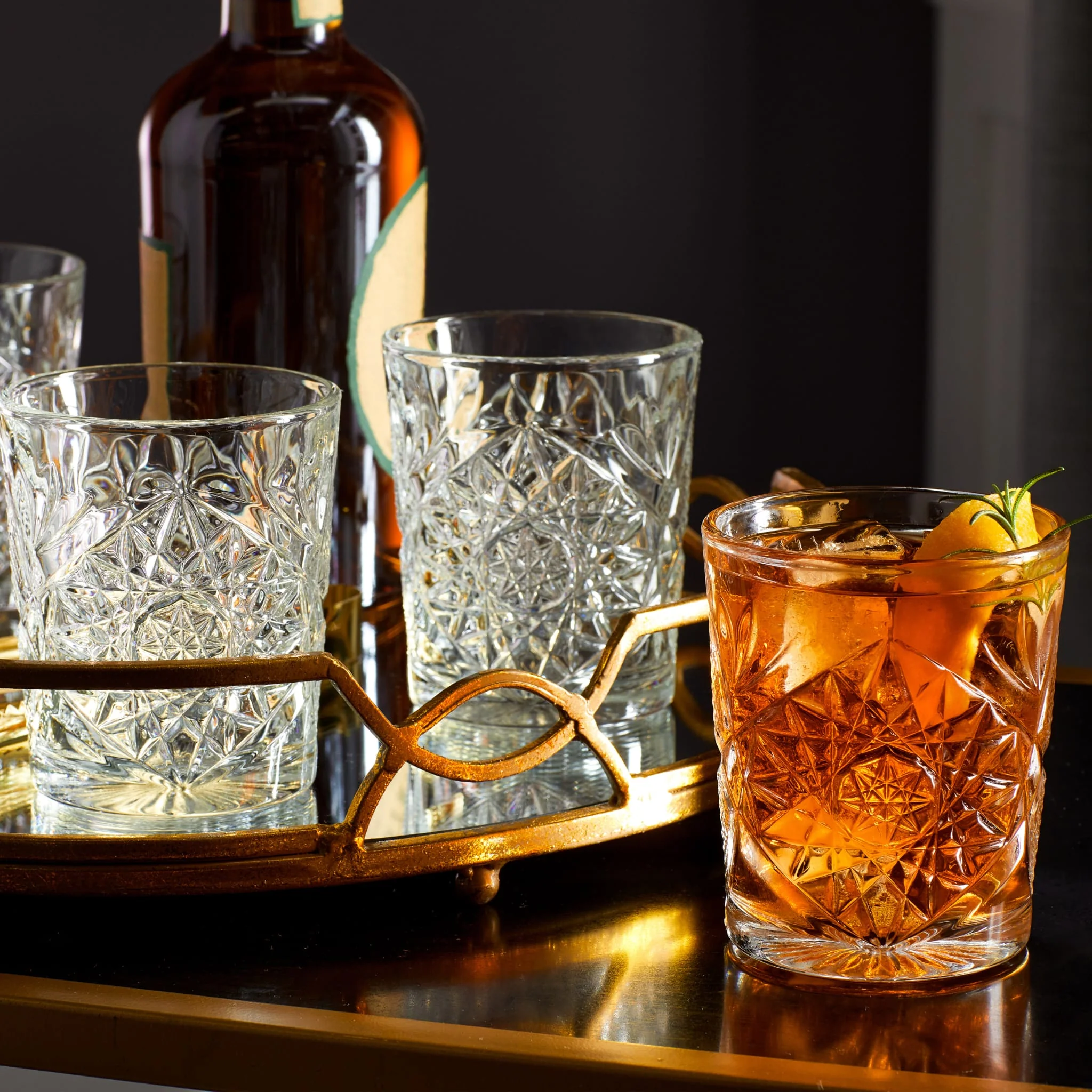 Libbey Hobstar Double Old Fashioned Glasses, 12 ounce, Clear, Set of 4