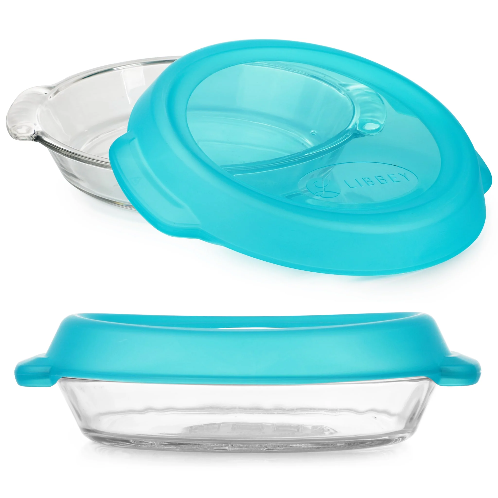 Libbey Baker’s Premium Stackable Glass Pie Dish Set of 2 with Lids, 9 Inch Round Baking Dishes with GreatGrip Handles