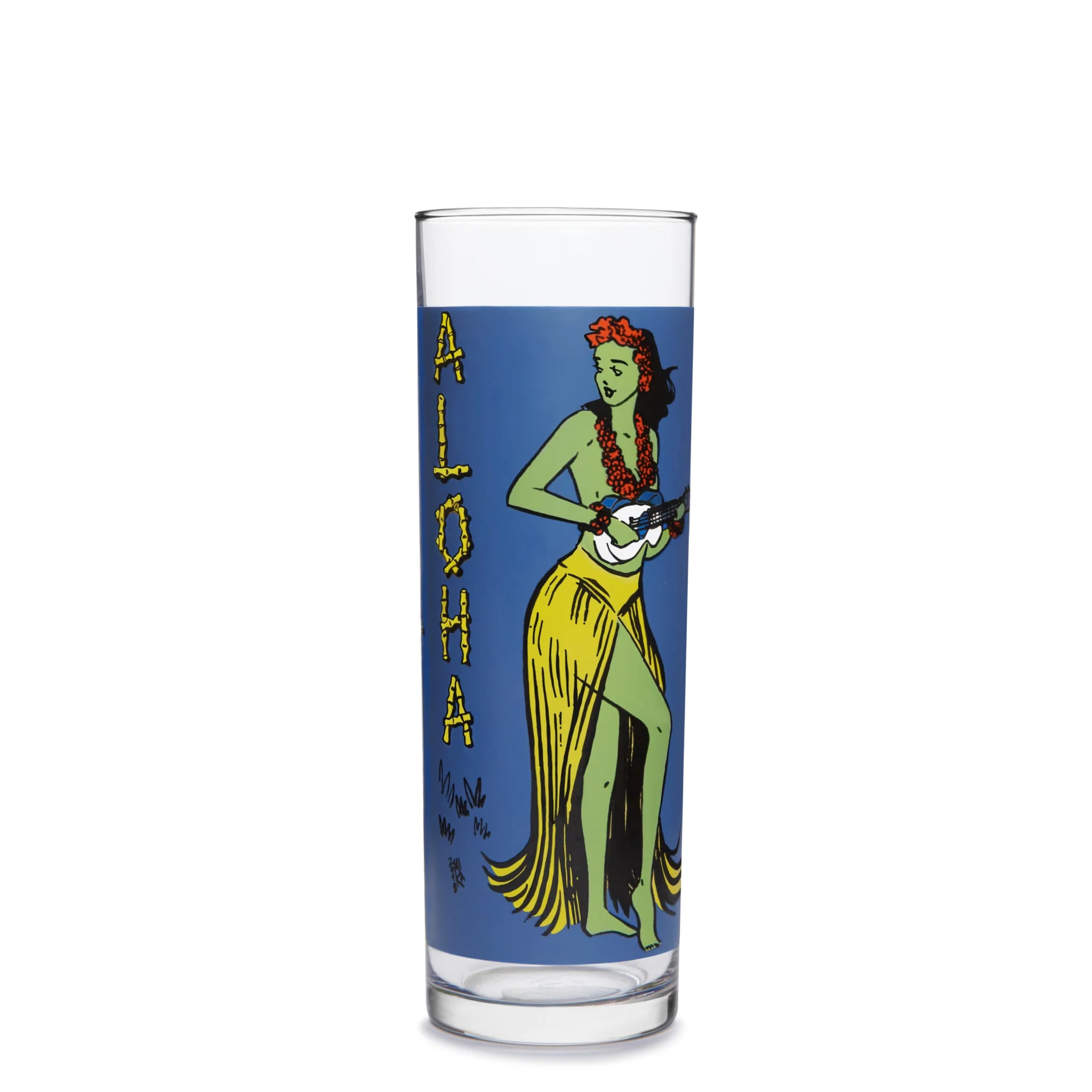 Libbey Tiki Kahiko Zombie 杯，蓝色夏威夷草裙舞女郎与 Tiki 面具图案，13.5 oz，4 只装
