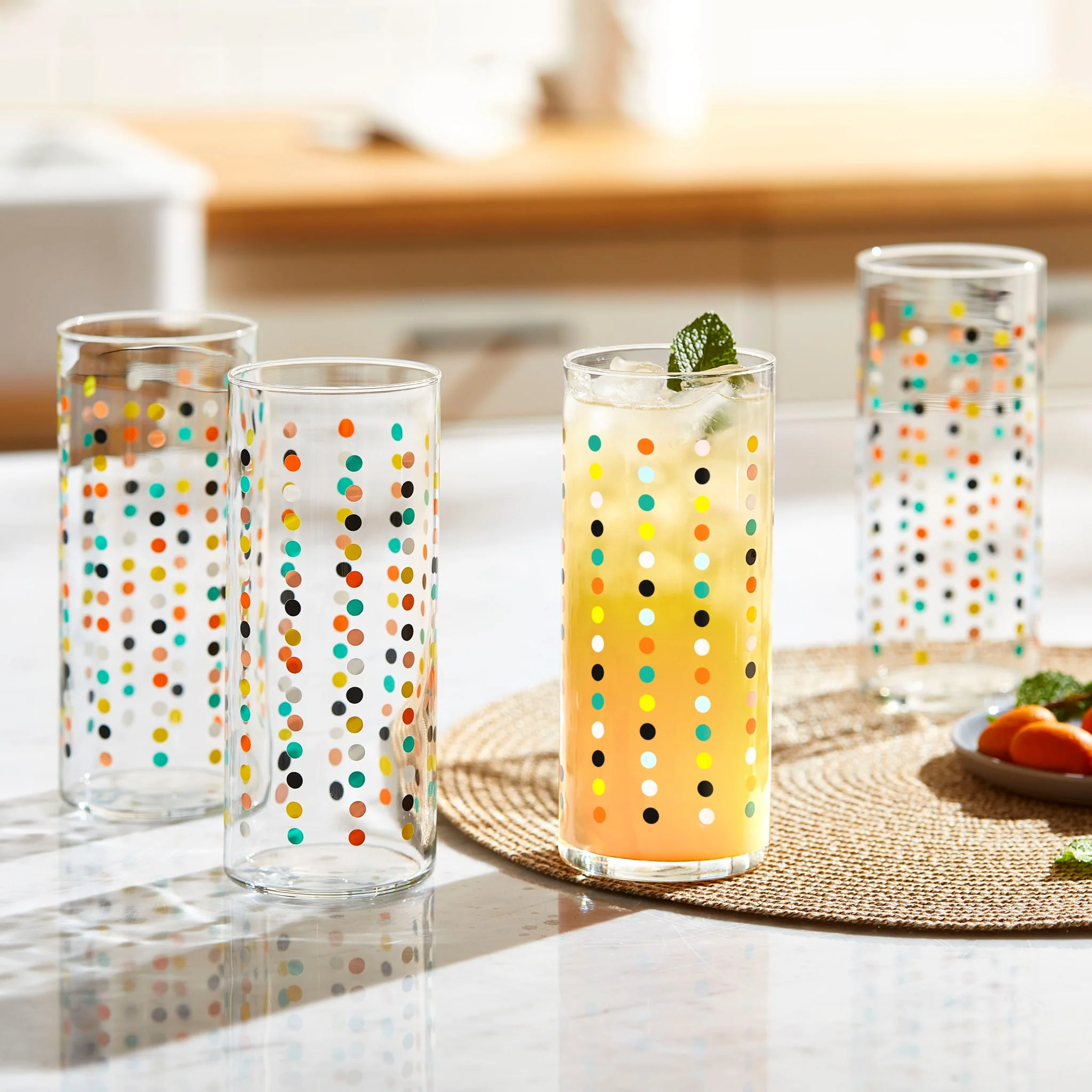 Libbey Vintage Flower Power Party Dots 冷饮杯，16盎司，4只装