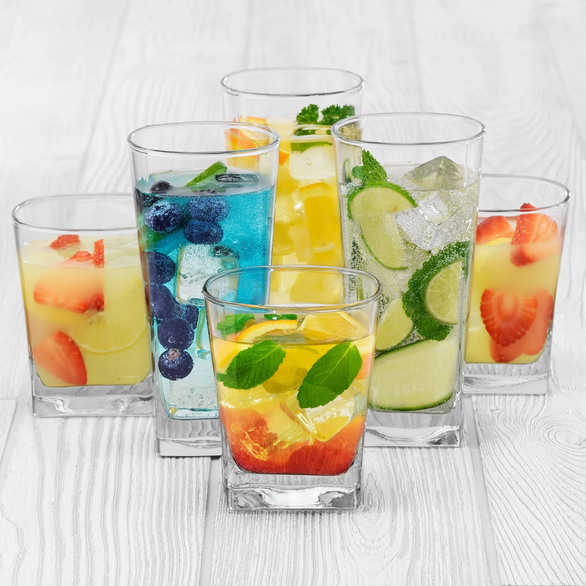 Libbey City 16 件套平底杯与岩石杯玻璃杯套装
