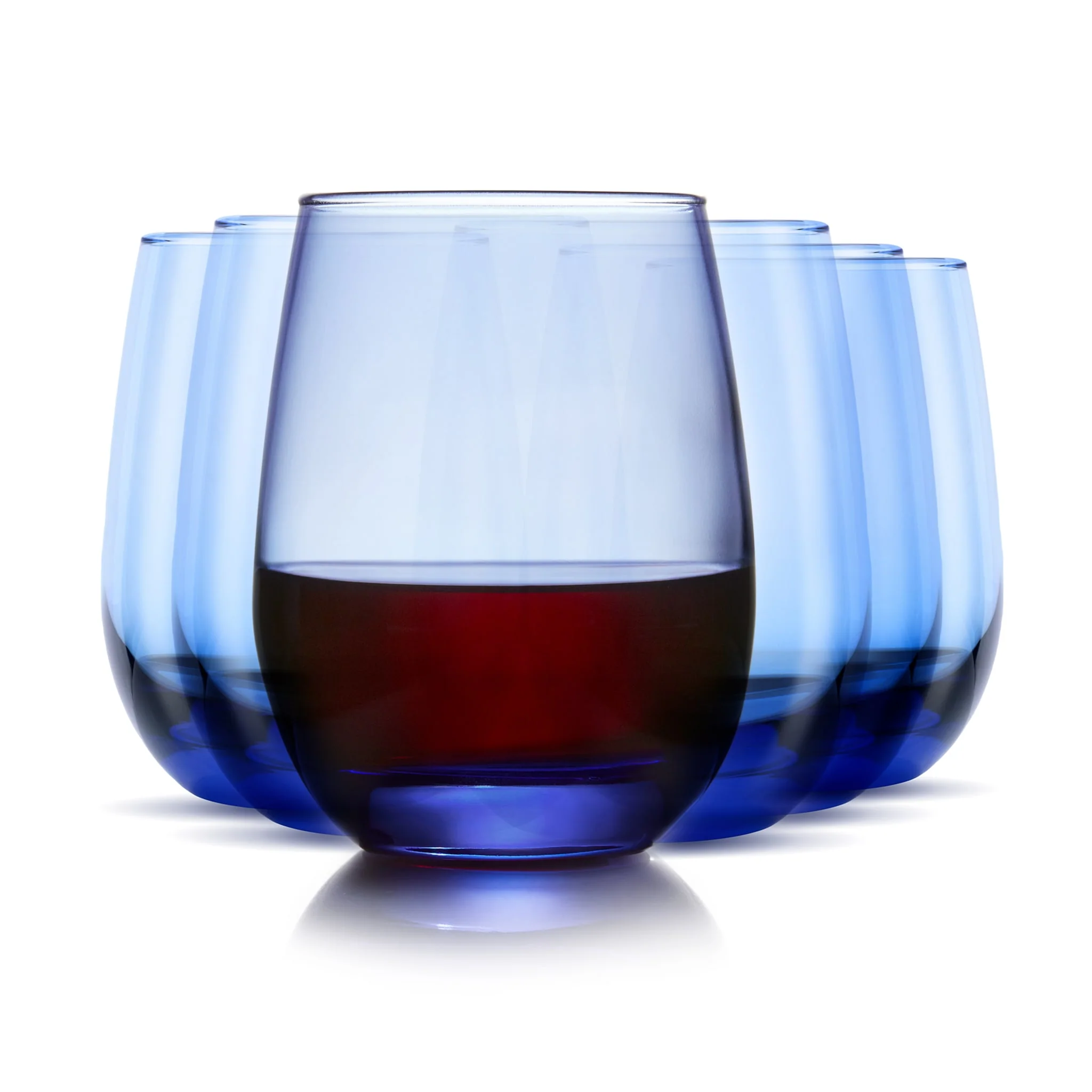 Libbey Classic Blue All Purpose Stemless Wine Glasses, 15.25 ounce, Set of 6