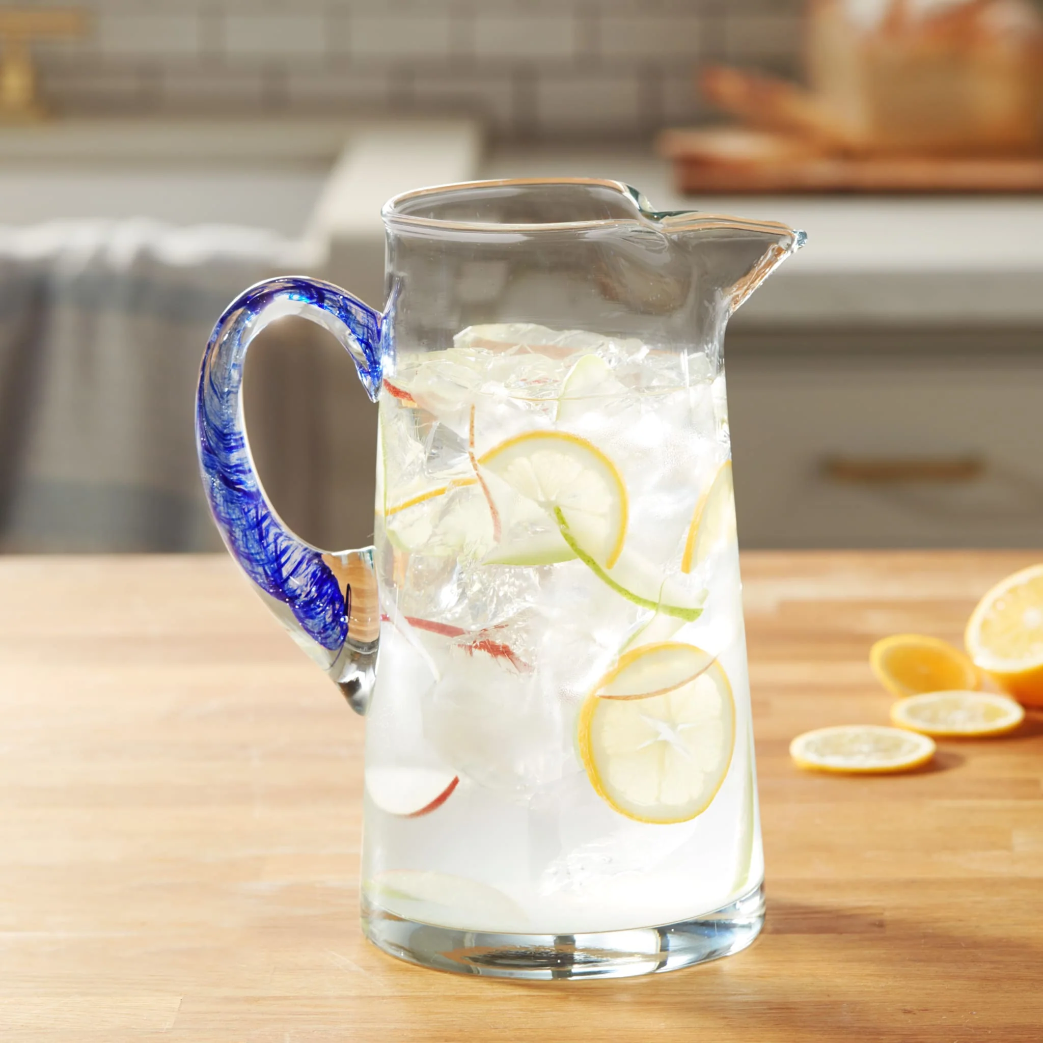 Libbey Cabos Blue Handled Glass Pitcher, 90 ounce