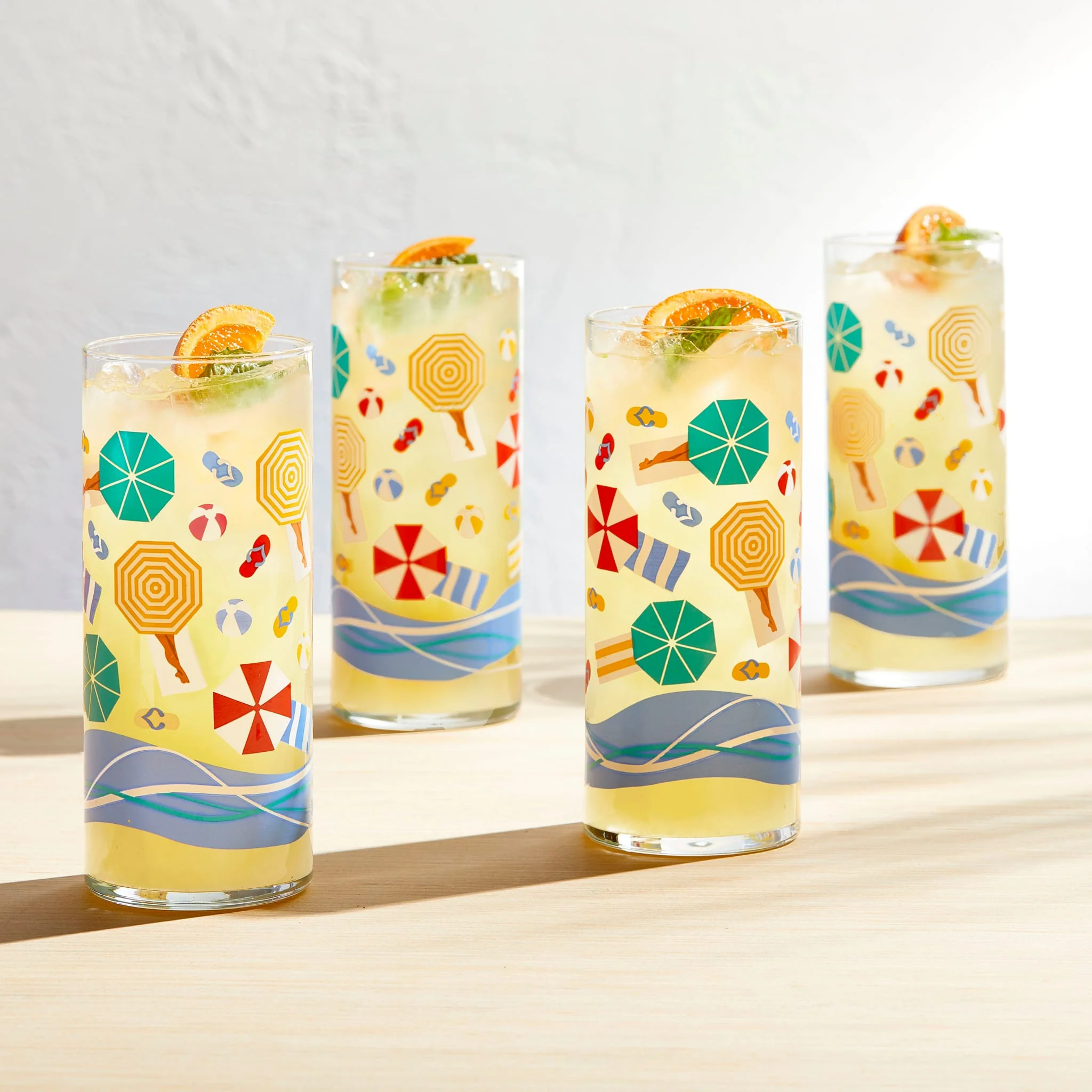 Libbey Vintage Beach Scene 冷饮杯，16盎司，4只装