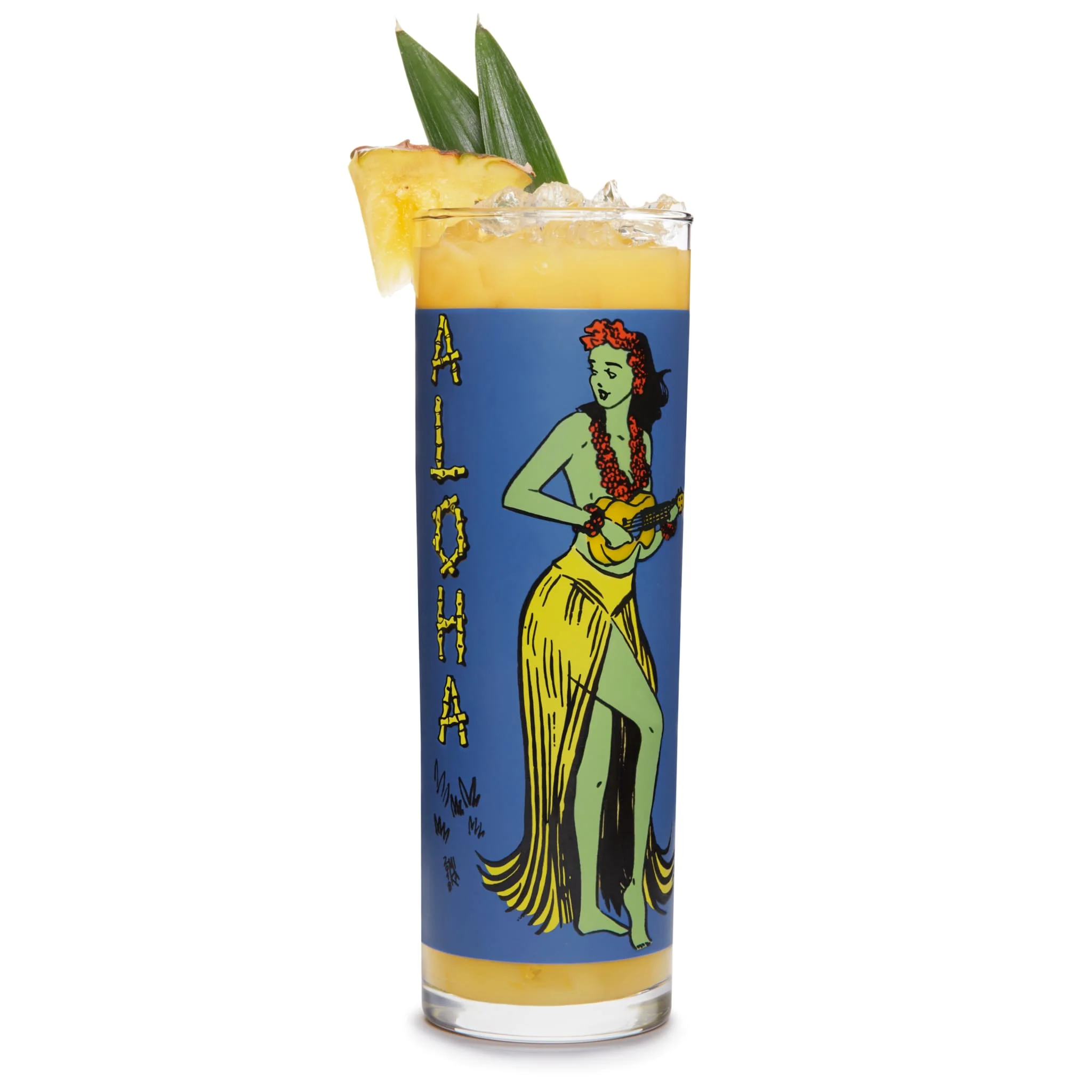 Libbey Tiki Kahiko Zombie 杯，蓝色夏威夷草裙舞女郎与 Tiki 面具图案，13.5 oz，4 只装