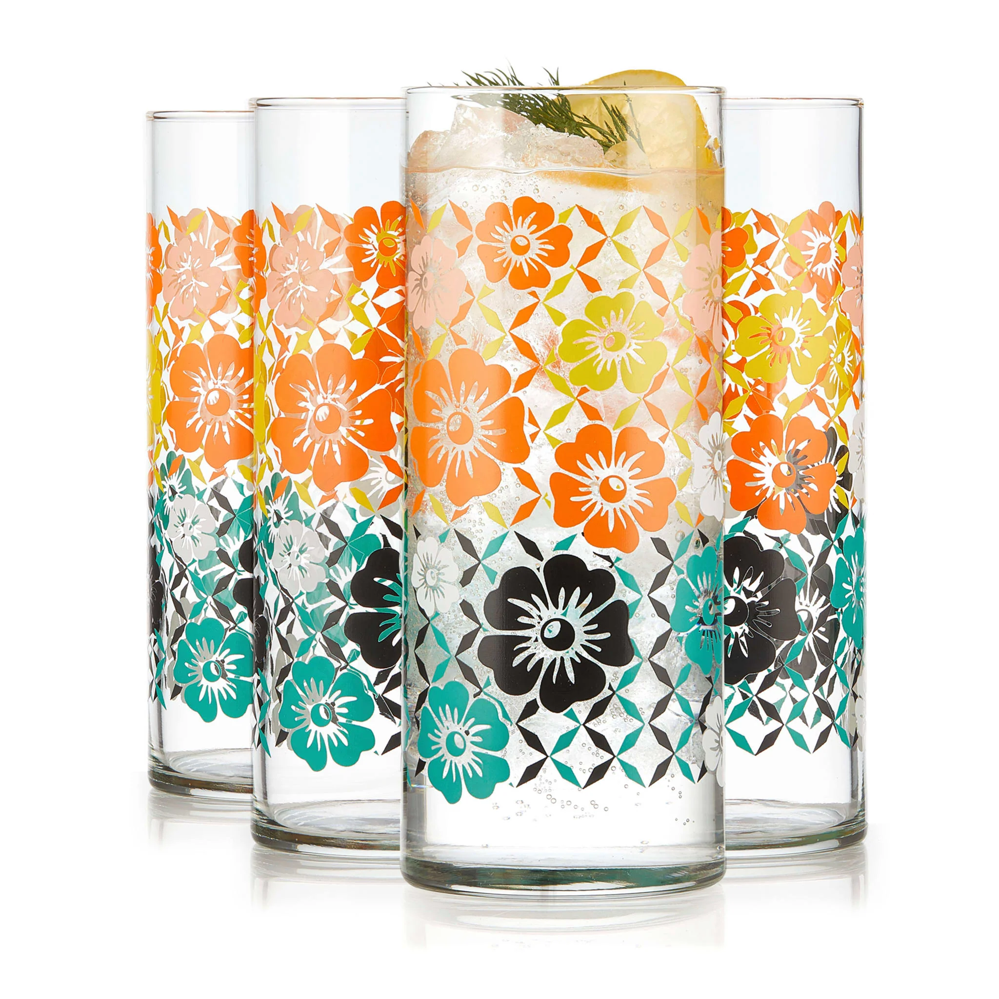 Libbey Vintage Flower Power 冷饮杯，16盎司，4只装