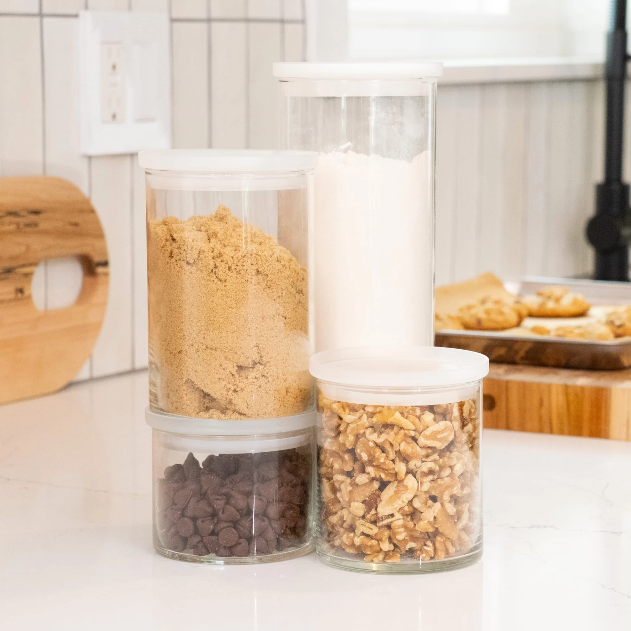 Libbey Stacking Cylinder 4 Piece Assorted Glass Jar Set with Lids