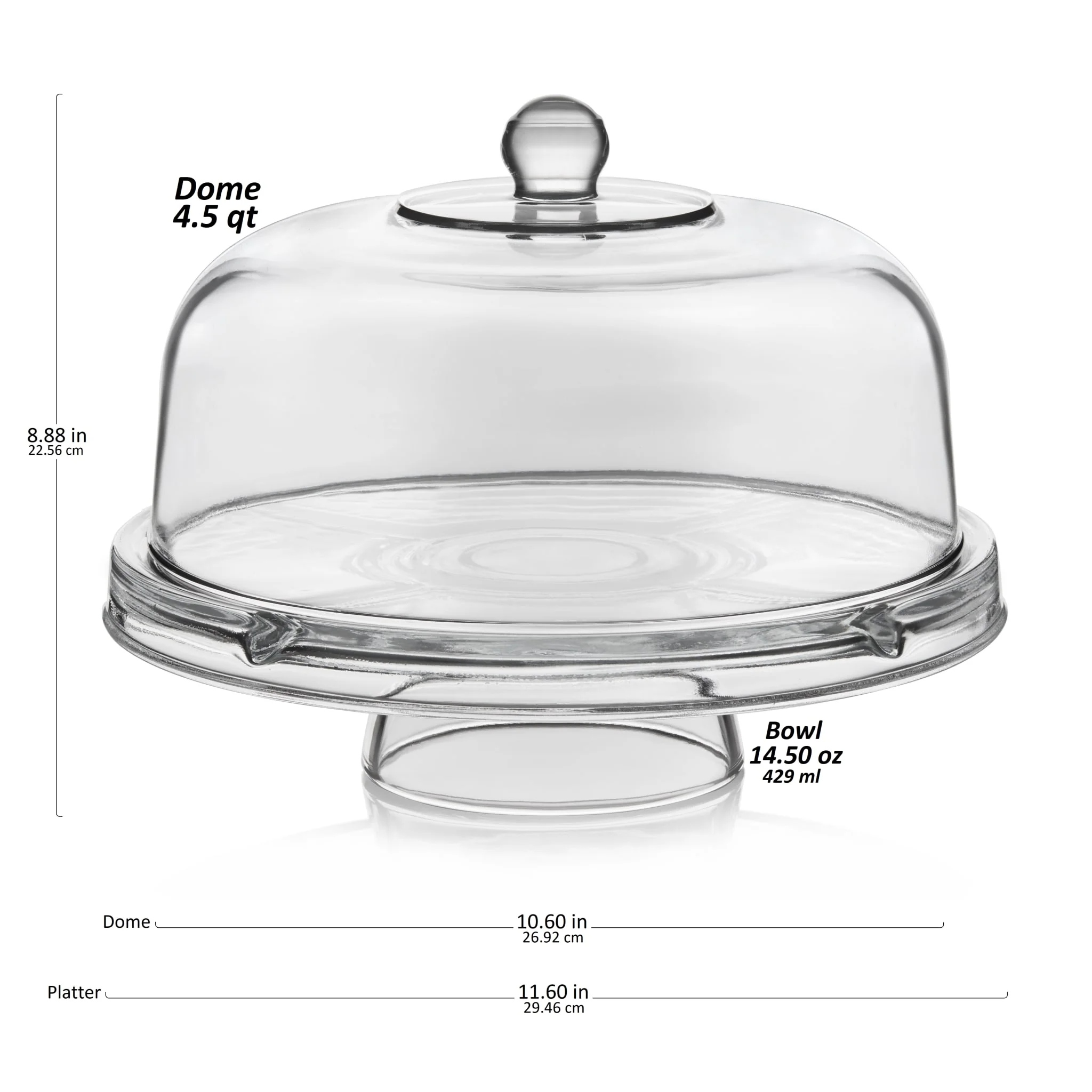 Libbey Selene 6 in 1 Multiuse Glass Server, Punch Bowl, Chip and Dip Bowl, Cake Stand