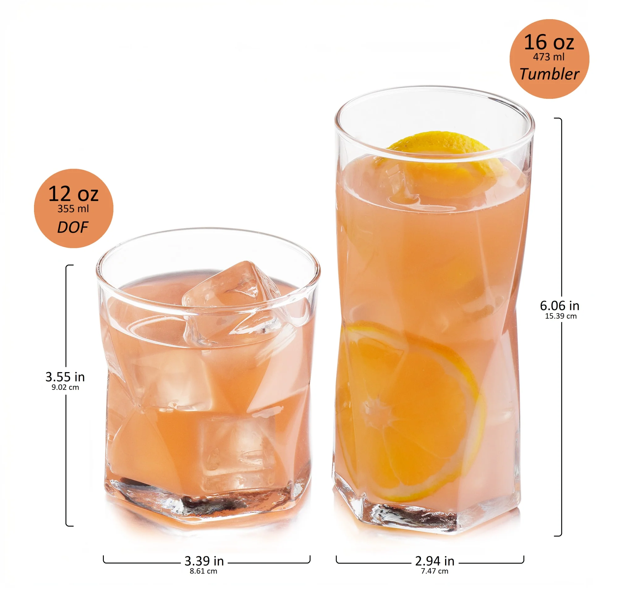 Libbey Rhombus 16 件套平底杯与烈酒杯套装