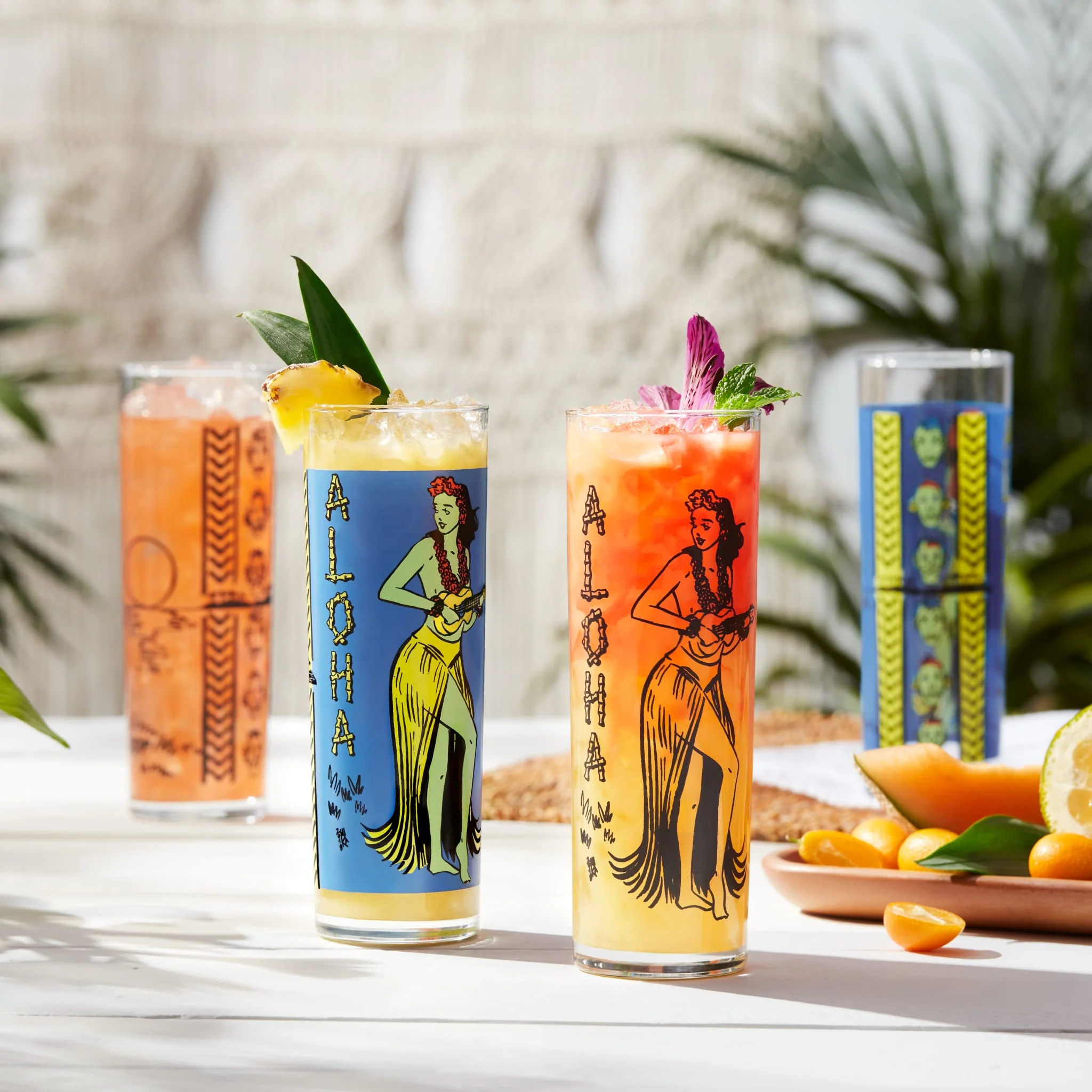Libbey Tiki Kahiko Zombie 杯，黑色夏威夷草裙舞女郎与 Tiki 面具图案，13.5 oz，4 只装