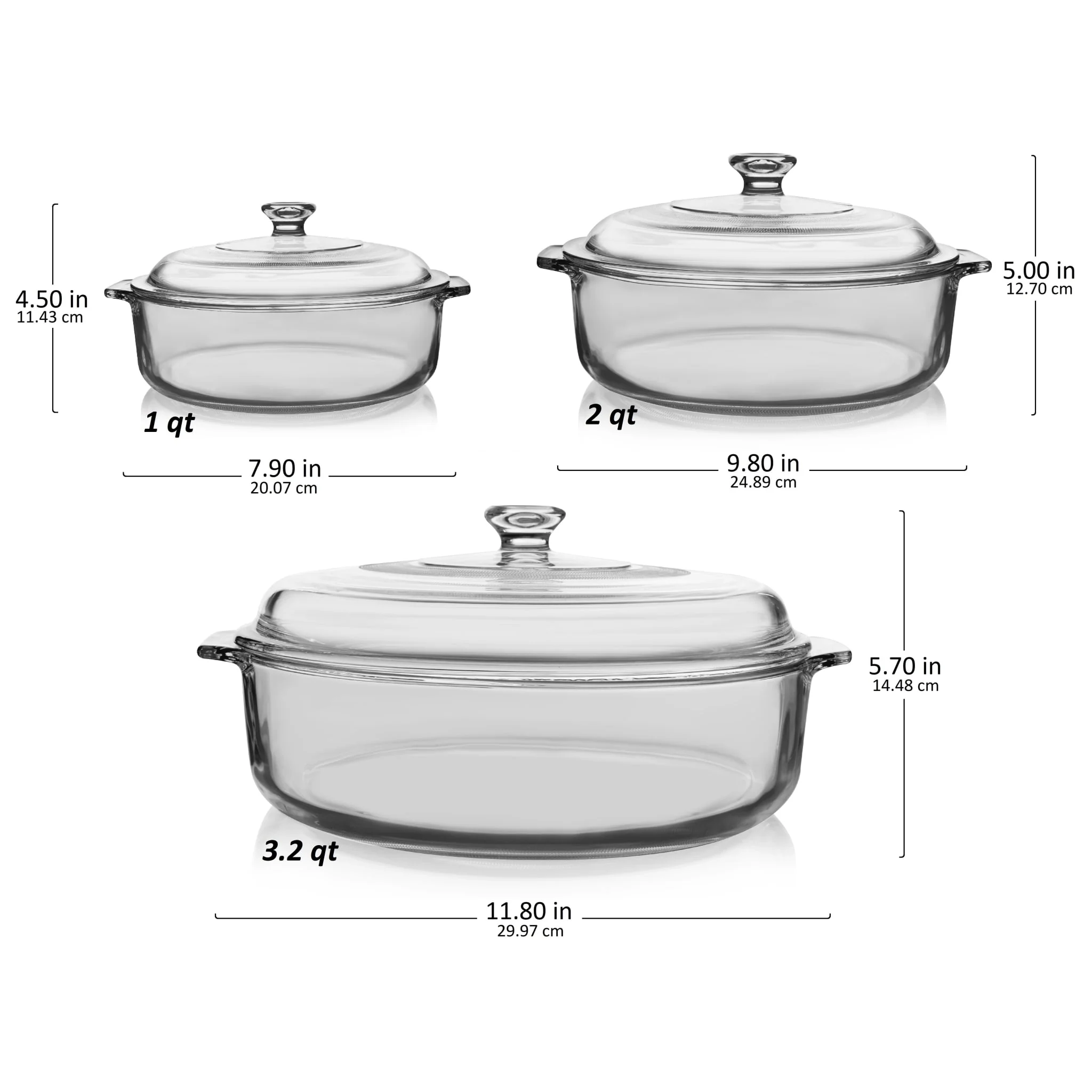 Libbey Baker's Basics 3 Piece Glass Casserole Baking Dish Set with Glass Covers