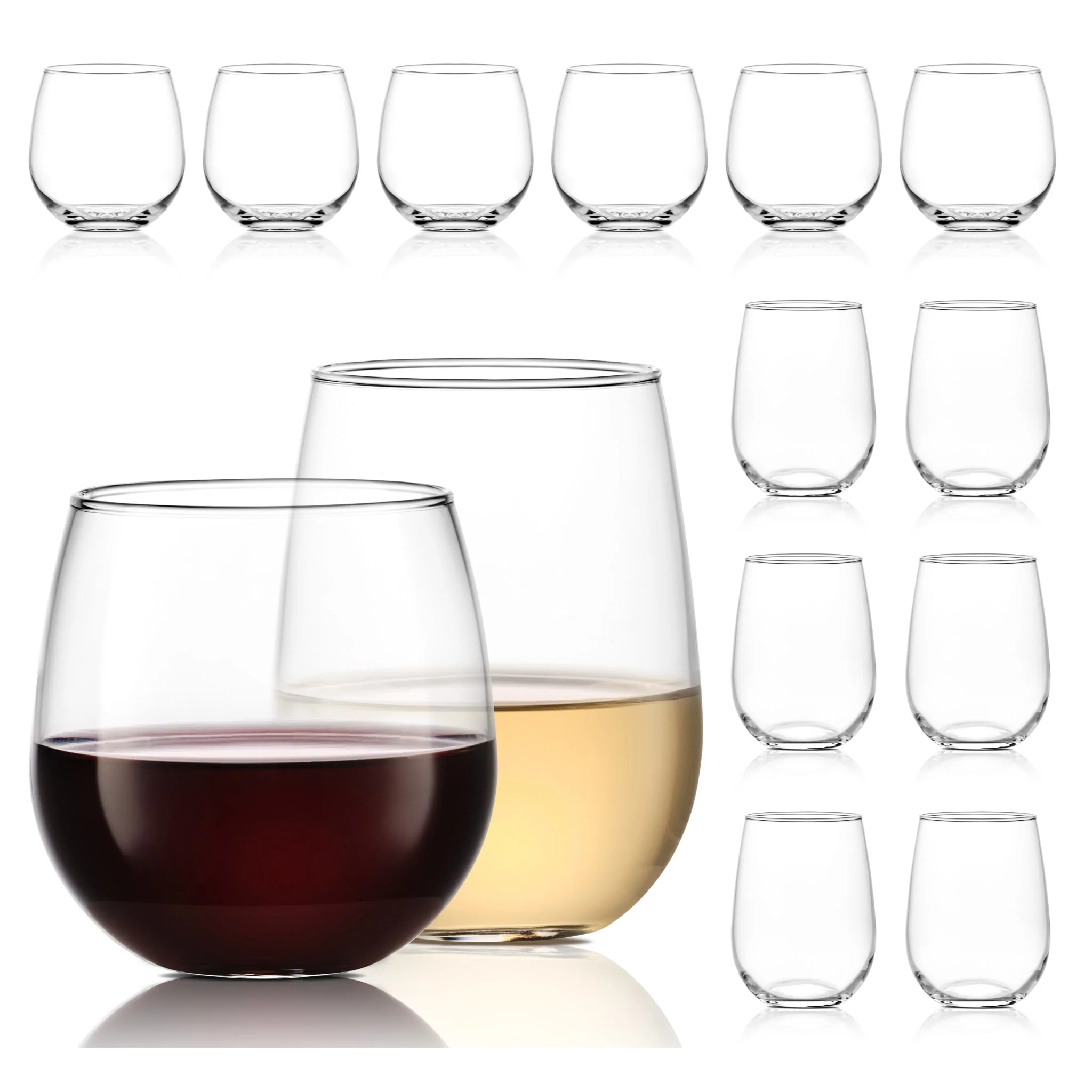 Libbey Stemless 12 Piece Wine Glass Party Set for Red and White Wines