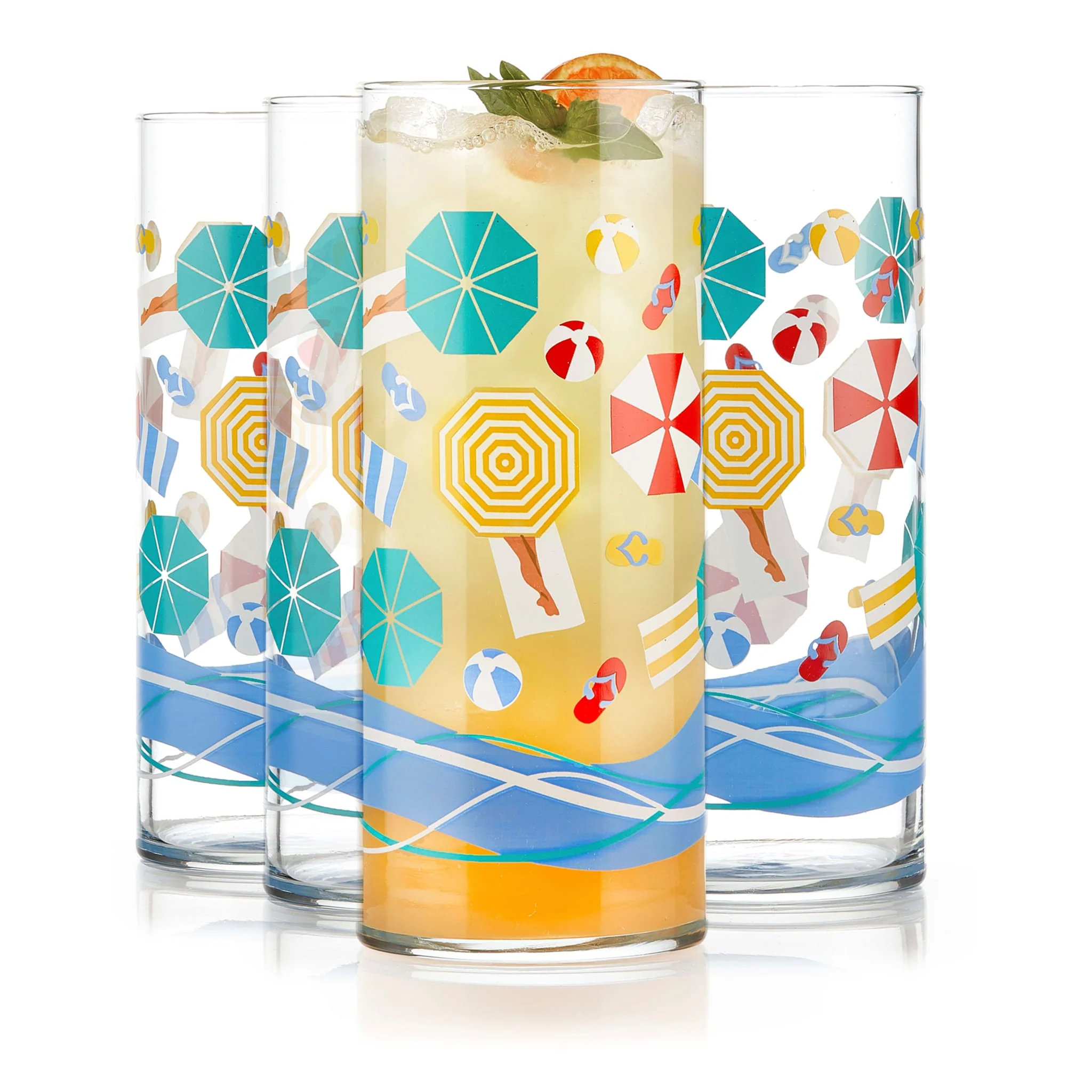 Libbey Vintage Beach Scene 冷饮杯，16盎司，4只装