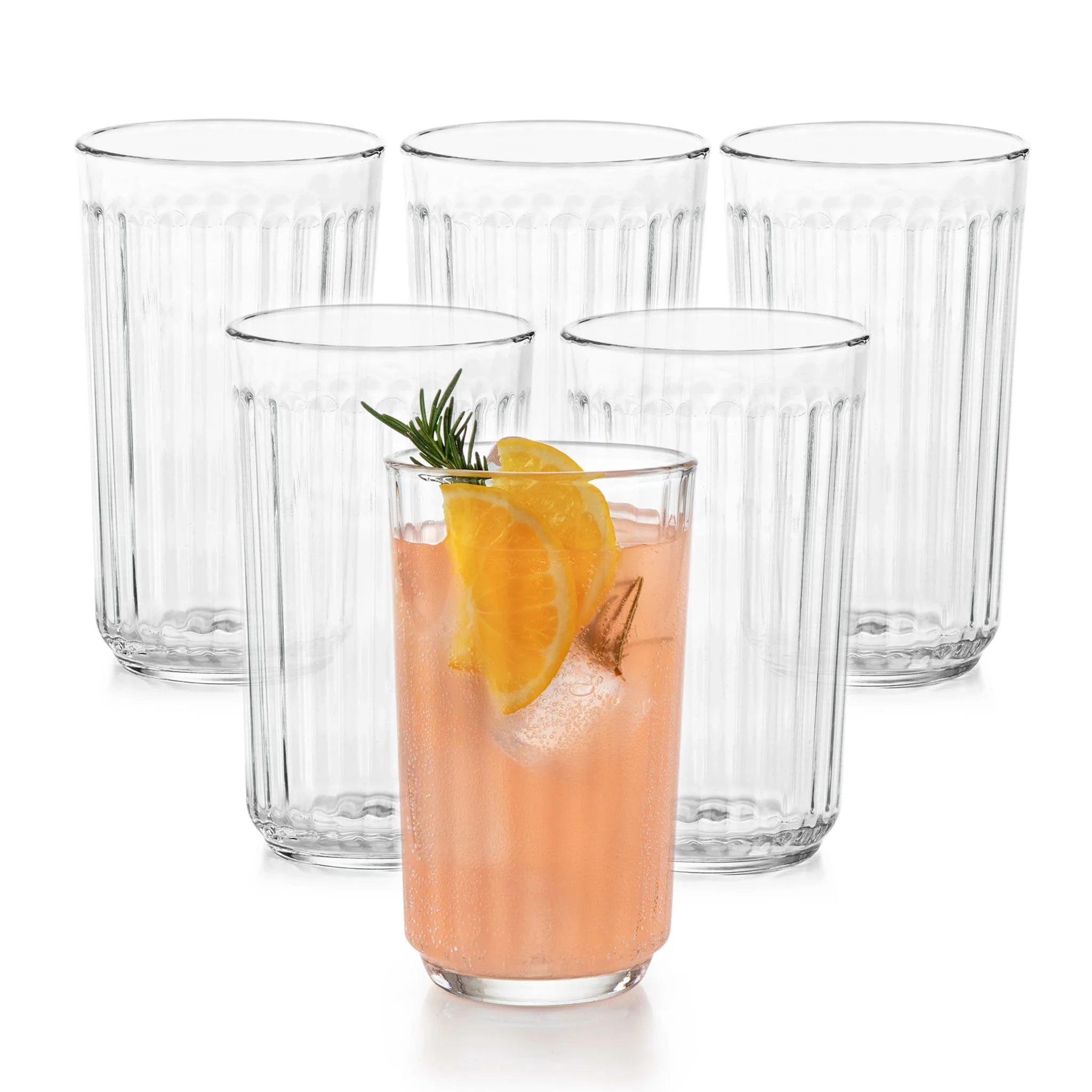 Libbey 棱纹平底水杯，17 盎司，6 只装