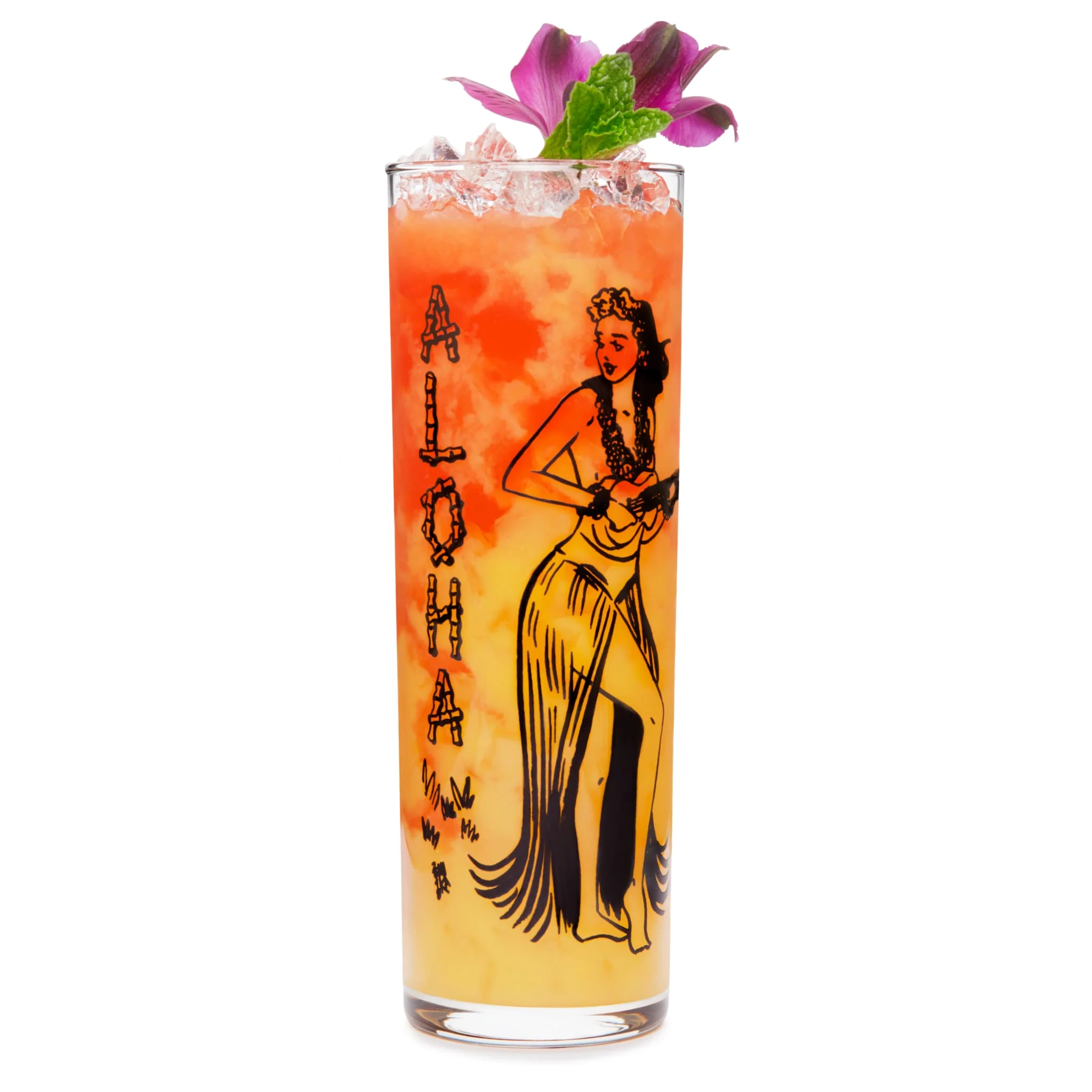 Libbey Tiki Kahiko Zombie 杯，黑色夏威夷草裙舞女郎与 Tiki 面具图案，13.5 oz，4 只装