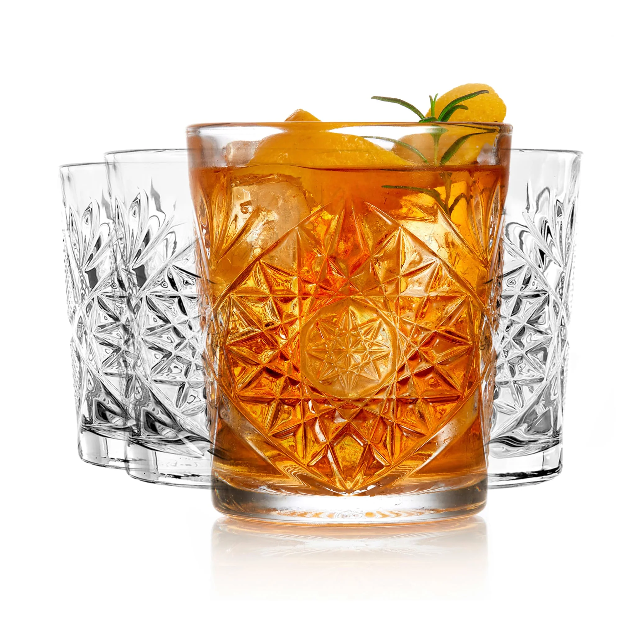 Libbey Hobstar Double Old Fashioned Glasses, 12 ounce, Clear, Set of 4