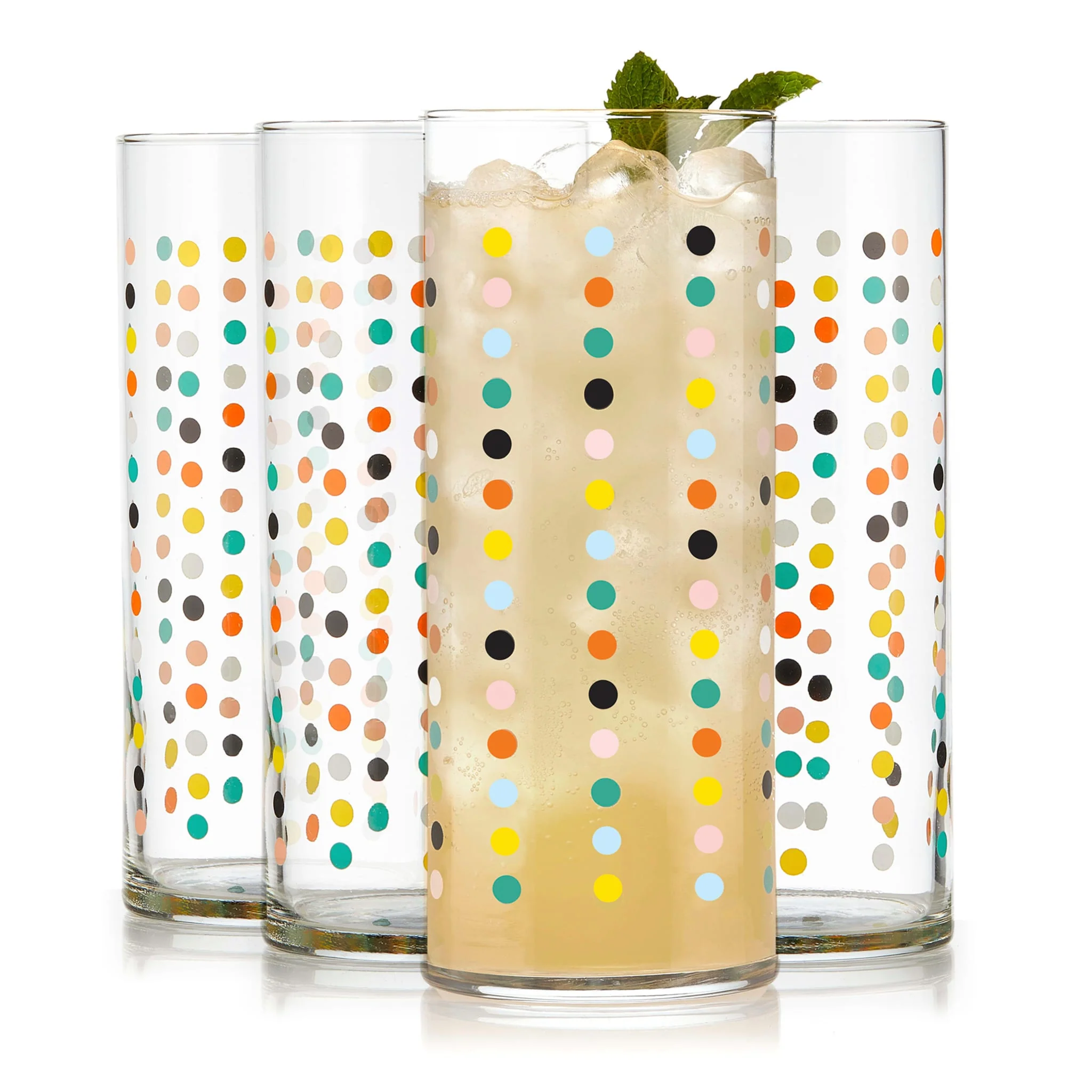 Libbey Vintage Flower Power Party Dots 冷饮杯，16盎司，4只装