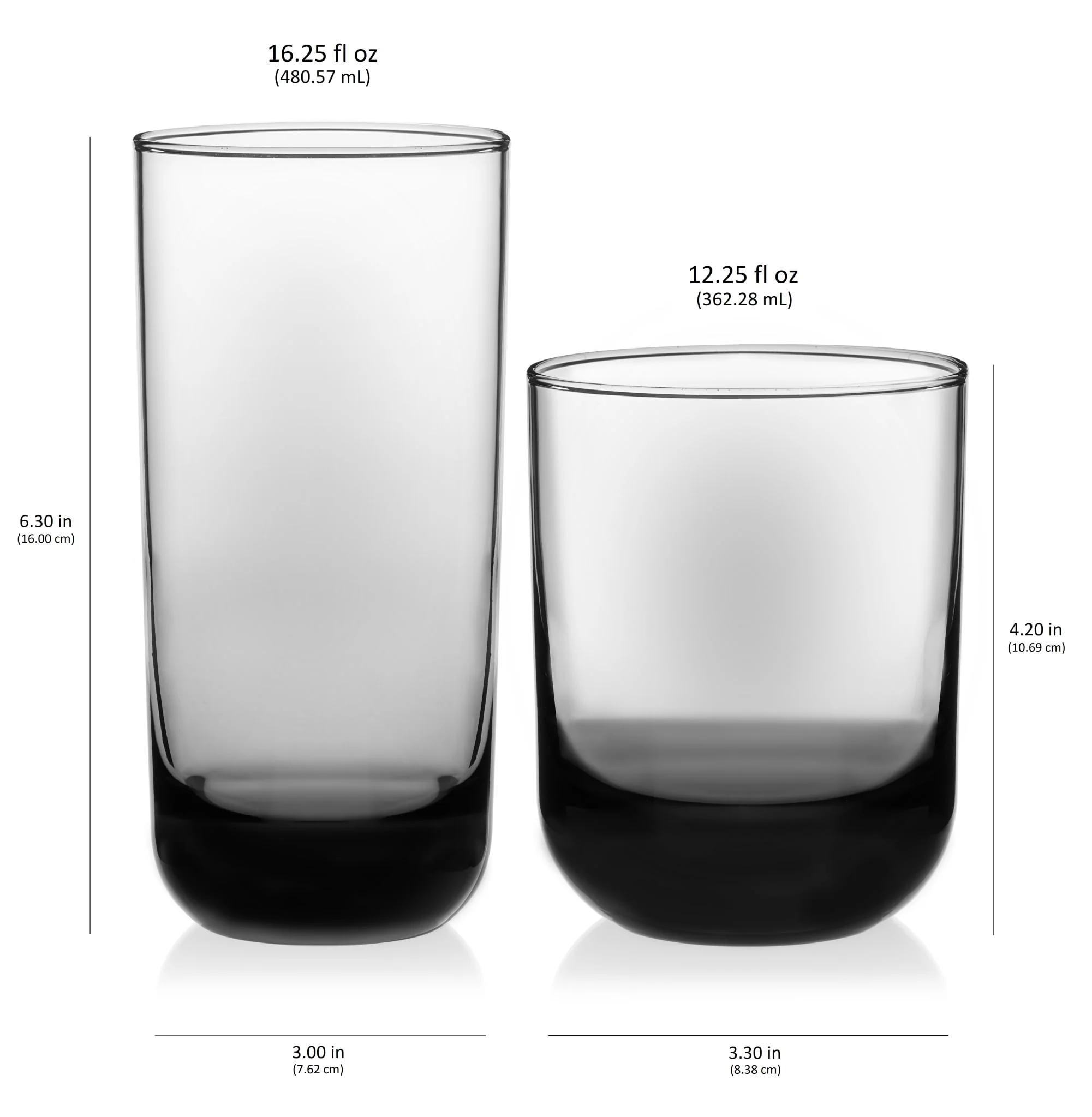Libbey Polaris 16件套平底杯与古典杯玻璃杯套装，烟灰色