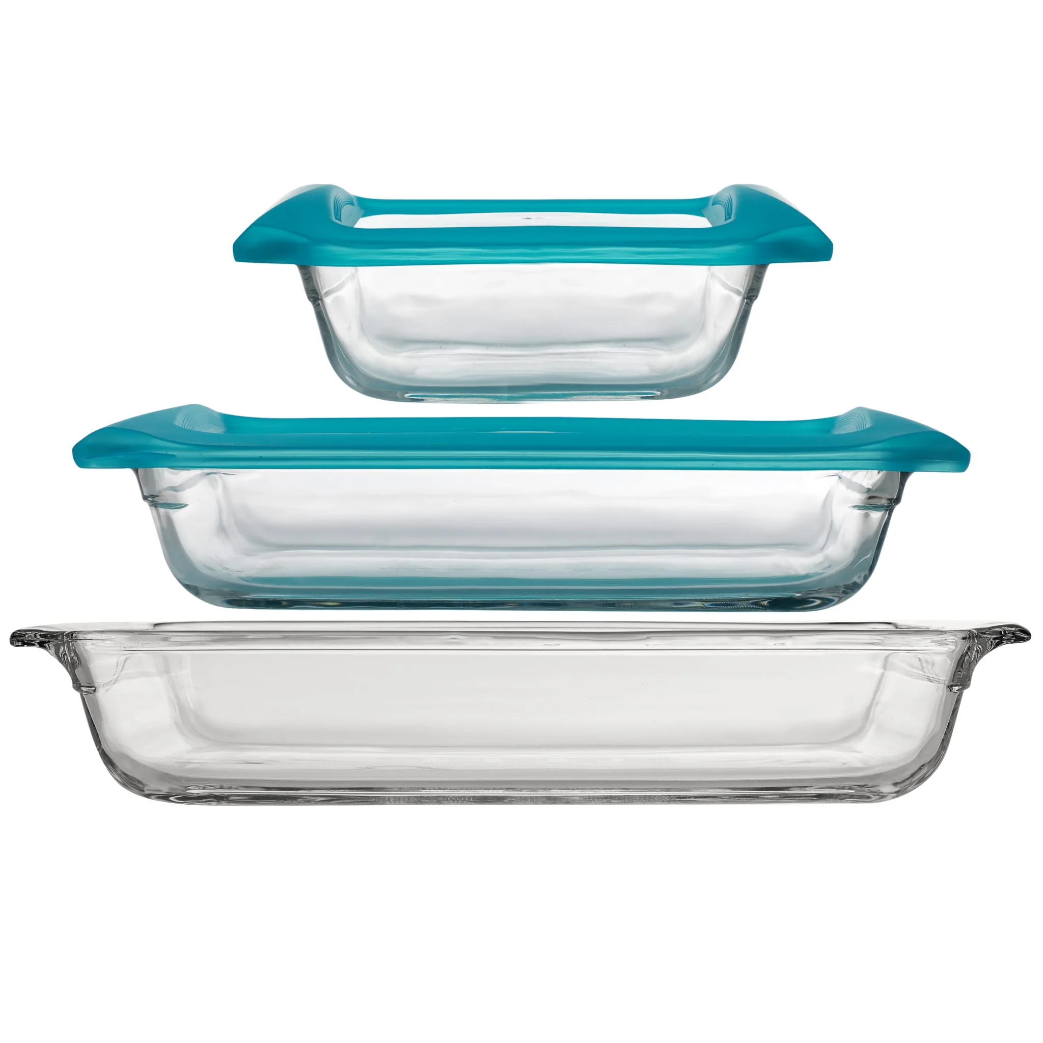 Libbey Baker’s Premium 5 Piece Glass Bakeware Set, Includes 10x14, 9x13 with Lid, and 8x8 with Lid, Stackable with GreatGrip™ Handles