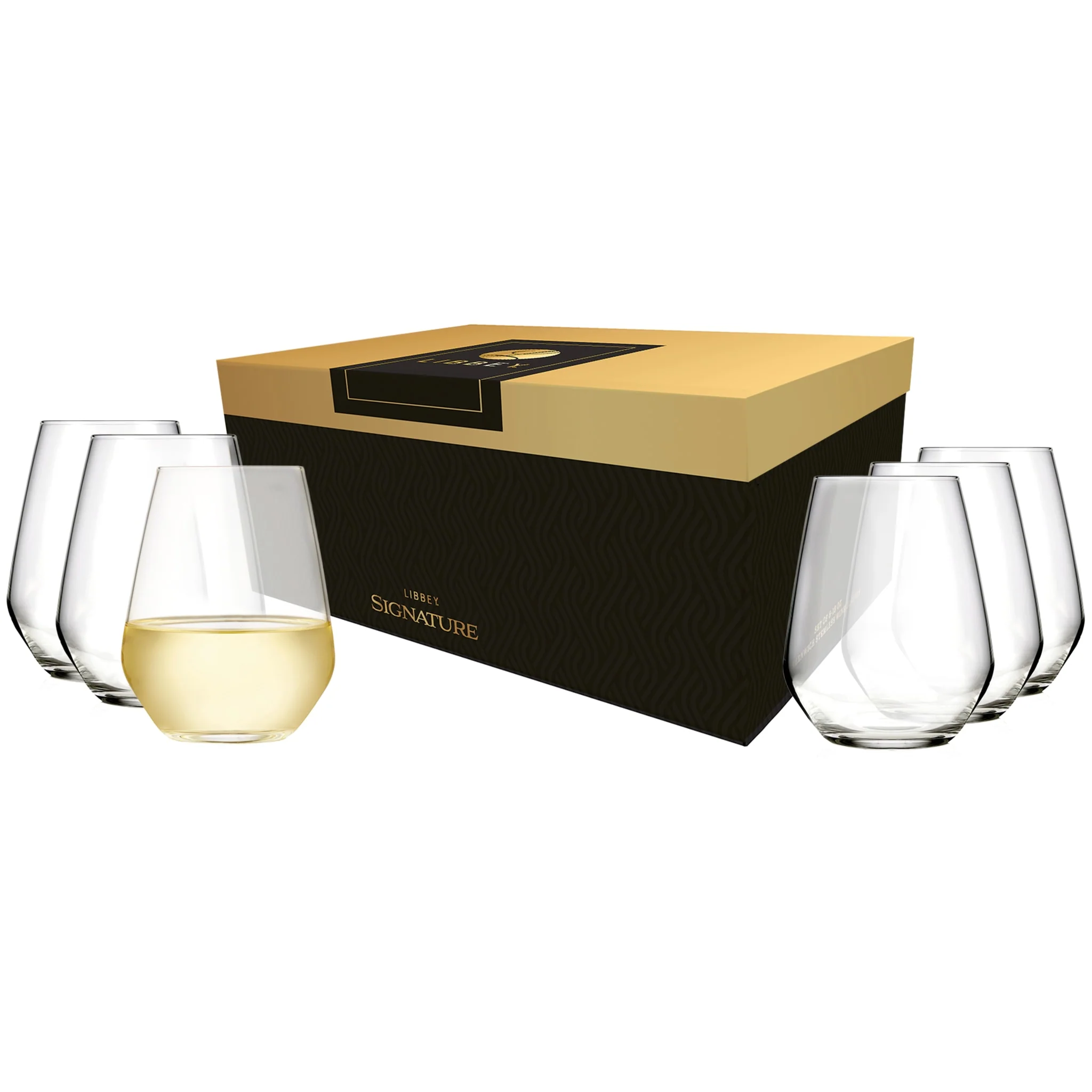 Libbey Signature Greenwich Stemless Wine Glasses, 18 Ounce, Set of 6