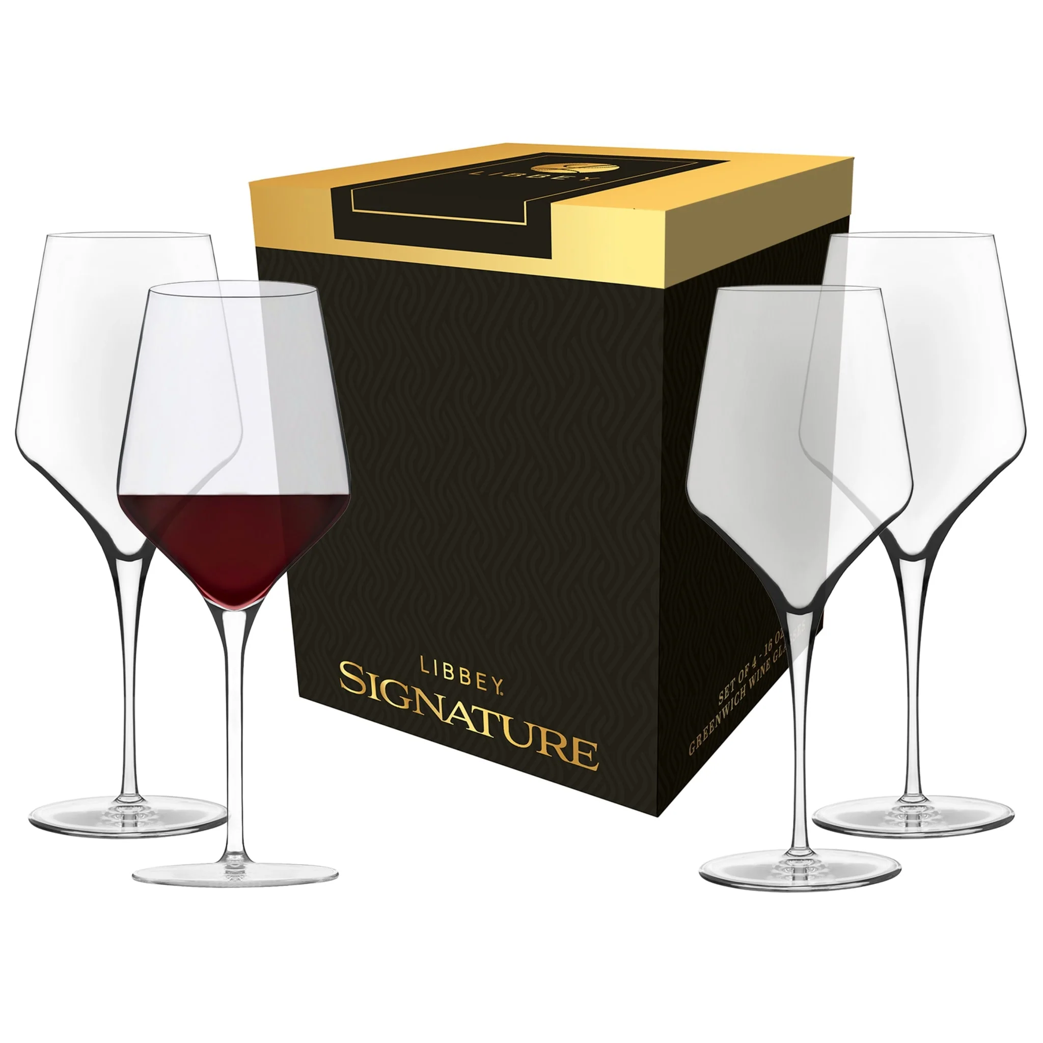 Libbey Signature Greenwich All Purpose Wine Glasses, 16 Ounce, Set of 4