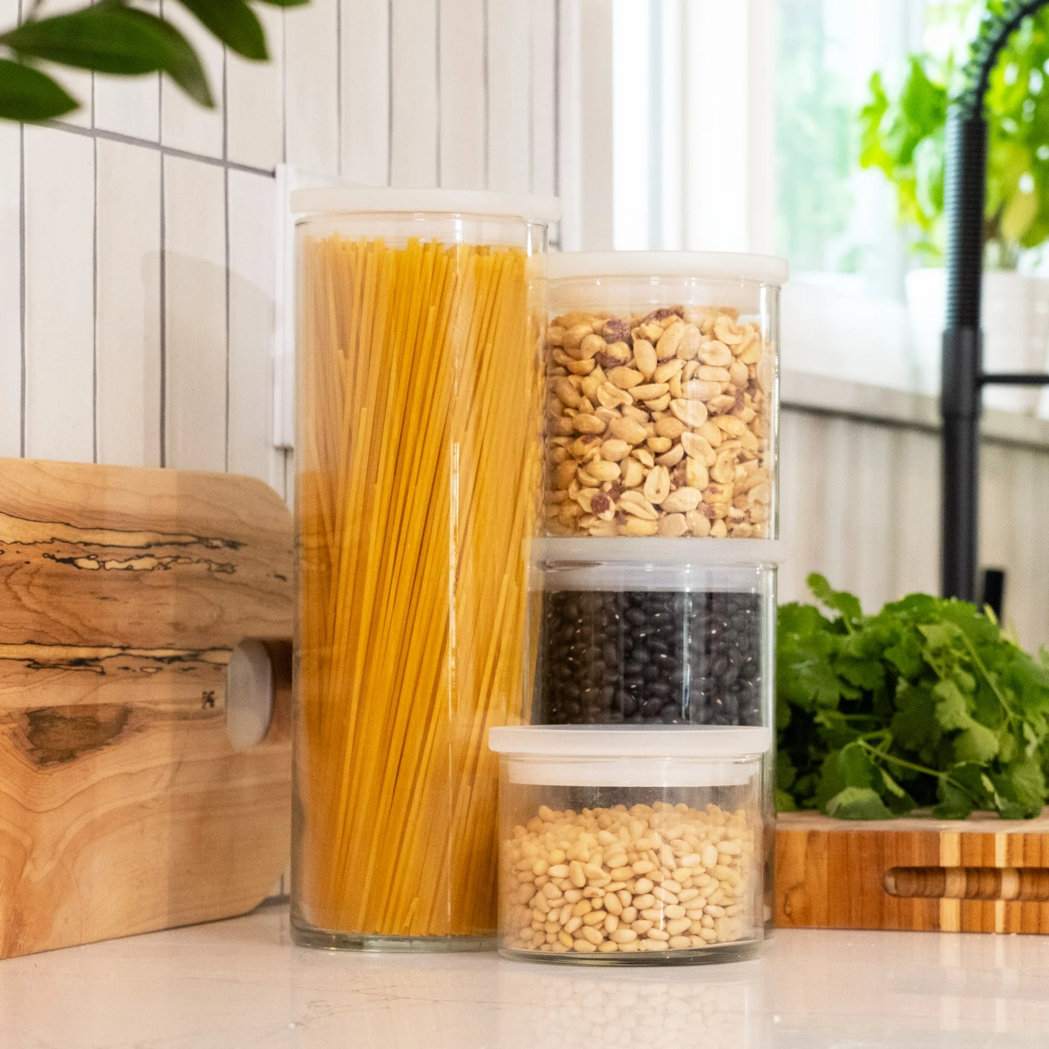 Libbey Stacking Cylinder 4件套带盖各式玻璃罐套装