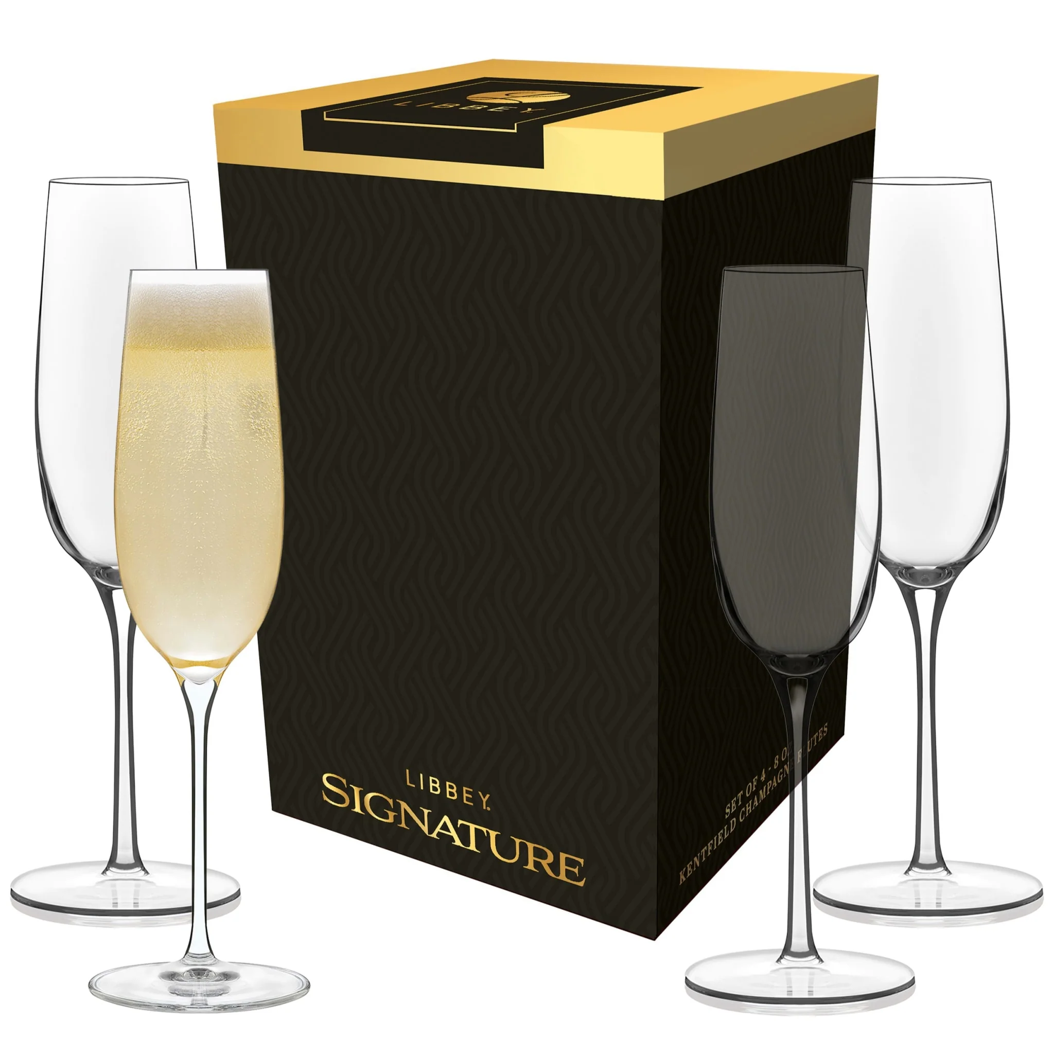 Libbey Signature Kentfield Champagne Flute Glasses, 8 Ounce, Set of 4