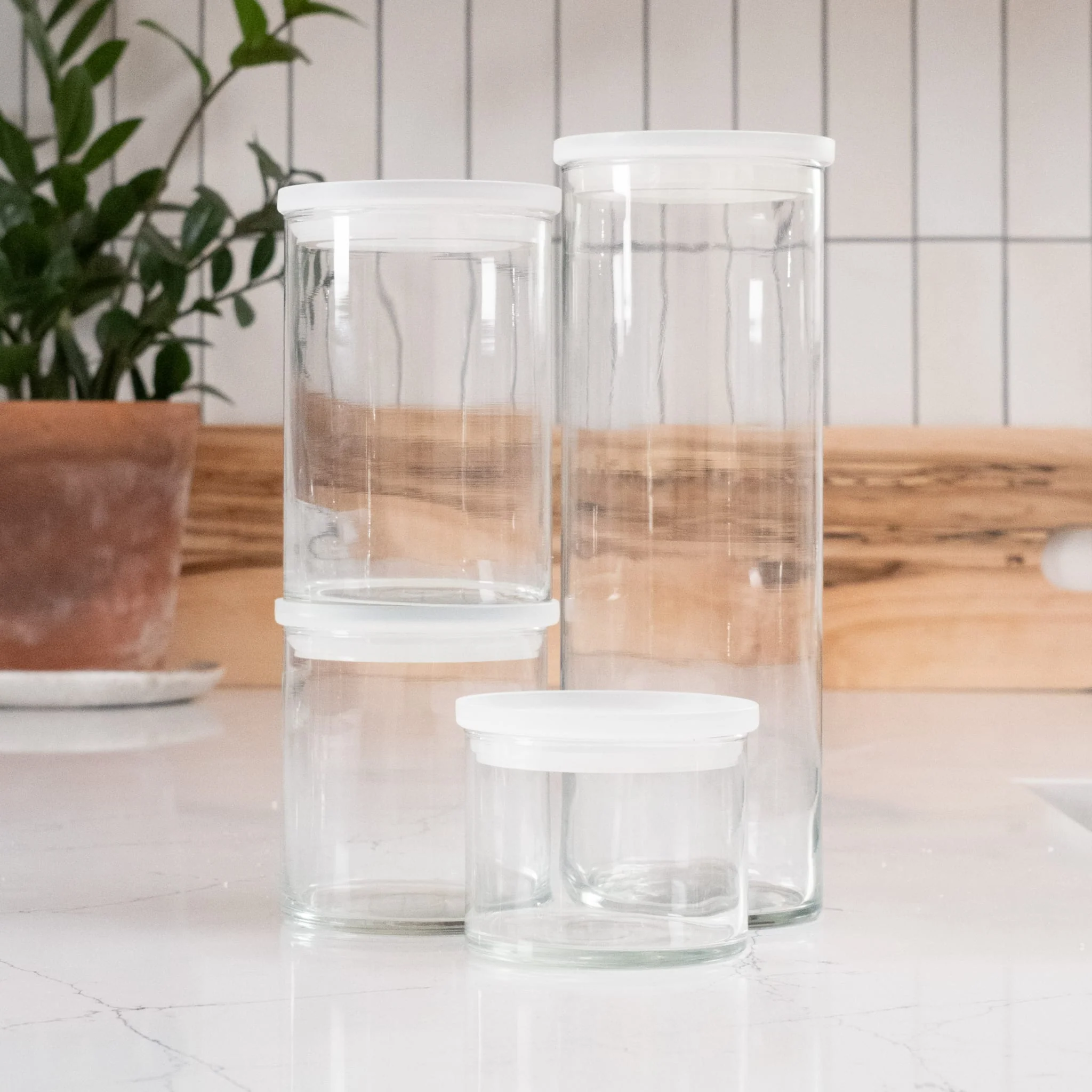 Libbey Stacking Cylinder 4件套带盖各式玻璃罐套装