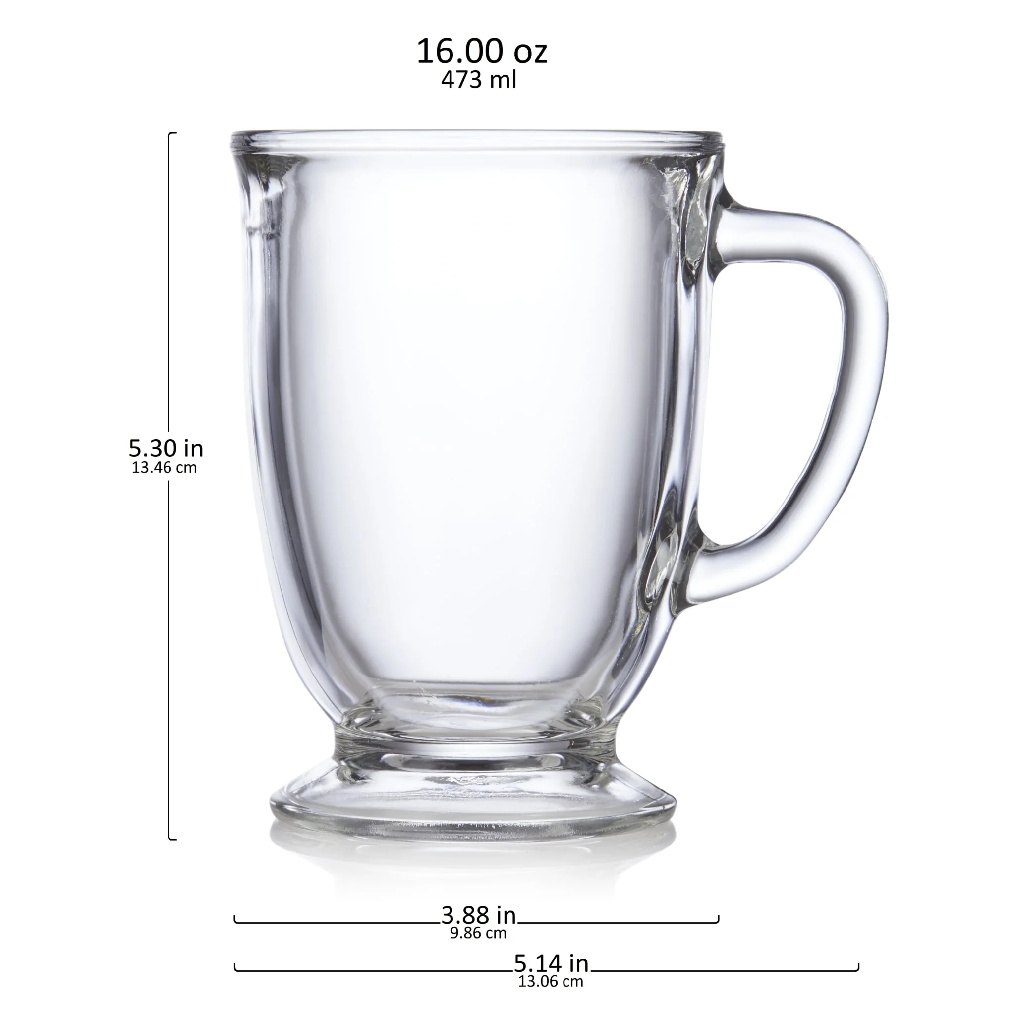 Libbey Kona Glass Coffee Mugs, 16 ounce, Set of 6
