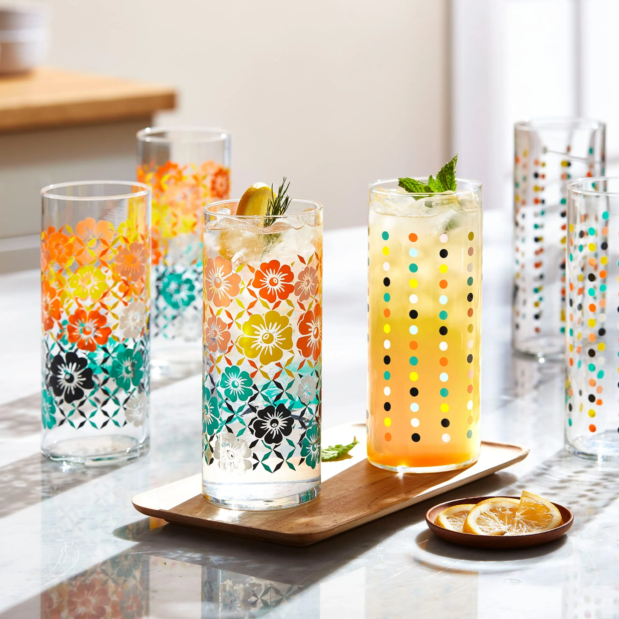 Libbey Vintage Flower Power Party Dots 冷饮杯，16盎司，4只装