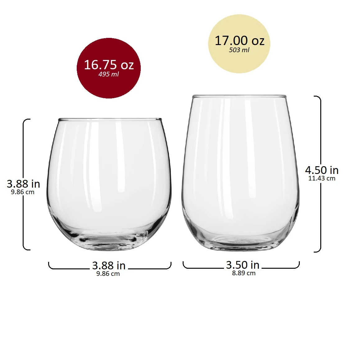 Libbey Stemless 12 Piece Wine Glass Party Set for Red and White Wines