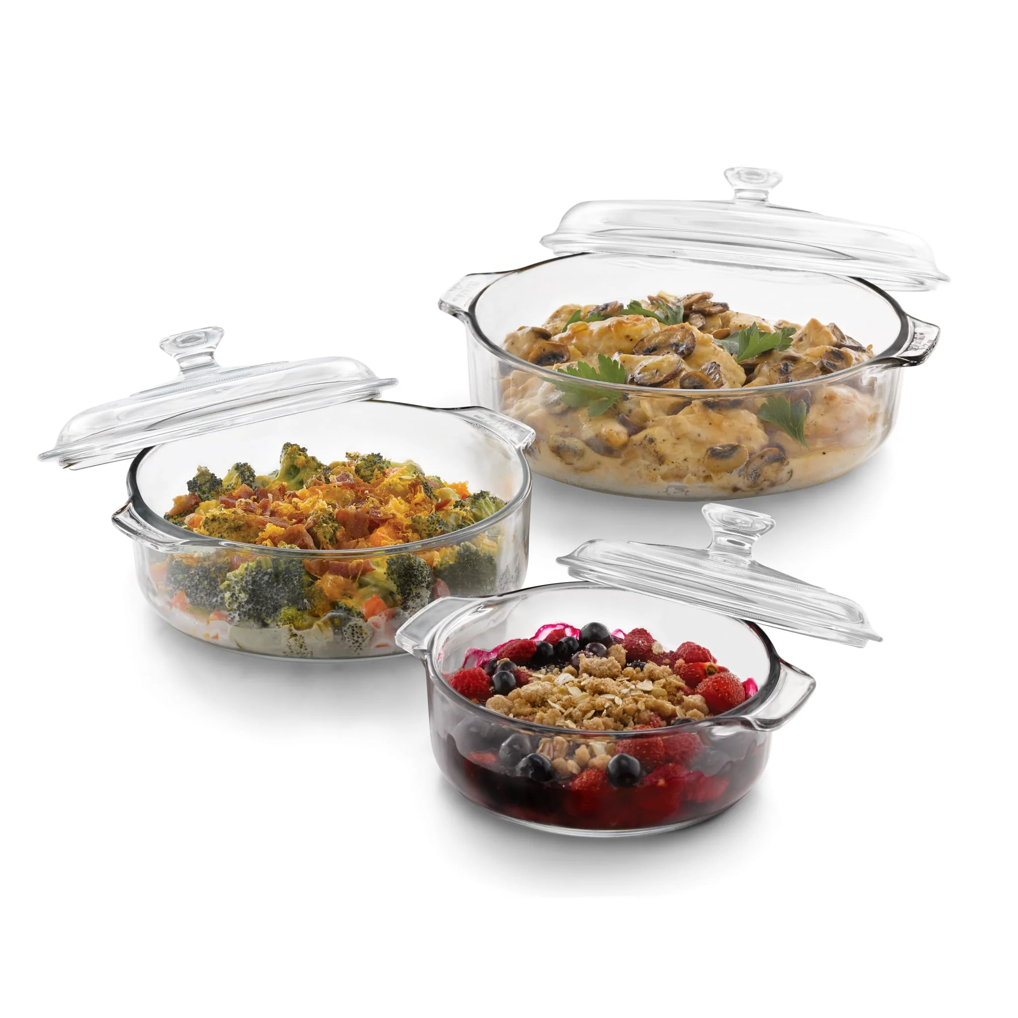 Libbey Baker's Basics 3 Piece Glass Casserole Baking Dish Set with Glass Covers